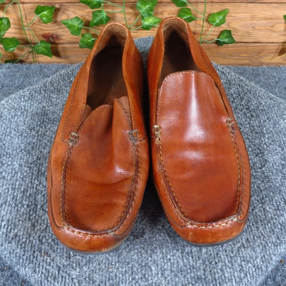 Rockport K55807 Mens Loafer Size 12 Driving Shoe Tan Leather Slip On Moc Toe